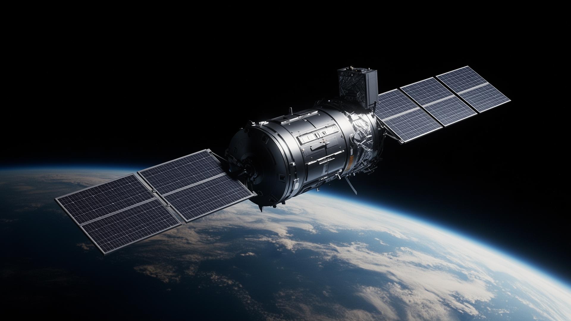 Illustration of a communications satellite orbiting above Earth